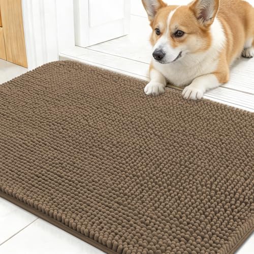 OLANLY Dog Door Mat for Muddy Paws 24x16, Super Absorbent Chenille Mud Mat
