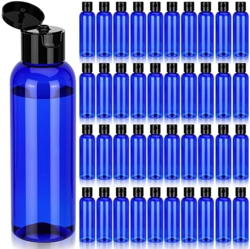 Mimorou 50 Pcs Plastic Amber Squeeze Bottle, Flip-top Lid, 4oz, Blue/black