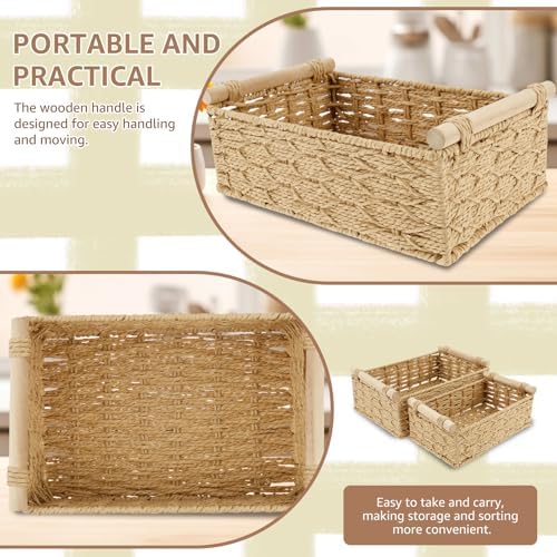 4Pcs Bathroom Basket Organizer,Toilet Basket Tank Topper with Wood Handle Decorative Toilet Tank Bin,Back of Toilet Organizer,Decorative Paper Rope Basket for Home Bedroom Living Room Bathroom ﻿