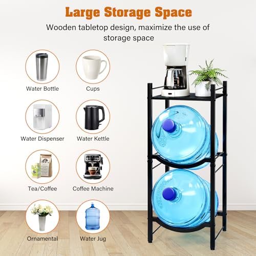 TC-HOMENY 5 Gallon Water Jug Holder, 3-Tier Water Jug Rack for Home Black