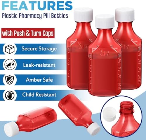Reallnaive 20 Pcs 4 oz Liquid Medicine Bottles with Caps, Amber