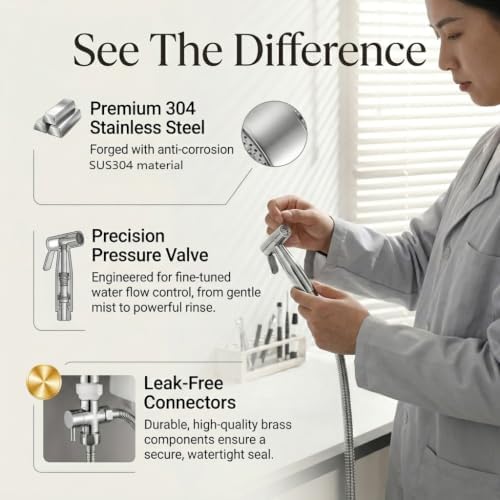 BARROCK Chrome Handheld Bidet Sprayer for Toilet,Stainless Steel Baby Cloth Diaper Jet Spray Kit,Bathroom Toilet Bidet Attachment Set with Adjustable Water Pressure for Bathing Pets and Feminine Wash