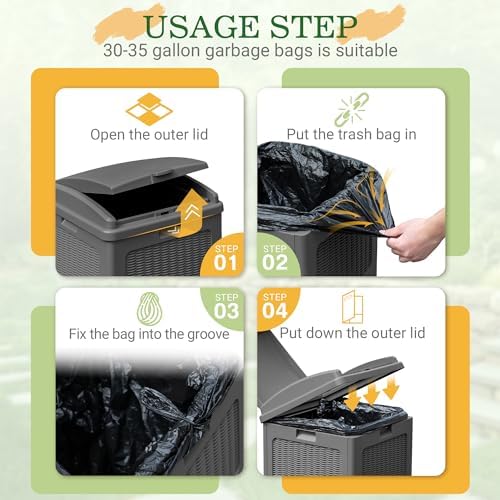 Greesum 33 Gallon Outdoor Trash Can with Lid, Waterproof Design, Gray