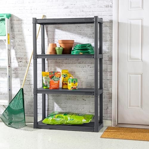 Sterilite 4 Shelf Unit, Heavy-Duty Plastic Storage & Utility Shelving Rack