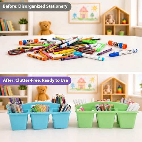 6 Pack Classroom Caddy with Handle, 6 Compartment (Rainbow)