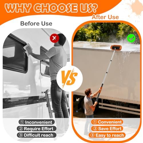 LAANPOLE 16FT Car Wash Brush with Long Handle, Car Cleaning Kit with Soft Bristle Wash Brush, Microfiber Cleaning Mop, Window Squeegee, Mitt, Wheel Brush, Bucket, Drying Towel for RV, Truck, Boat