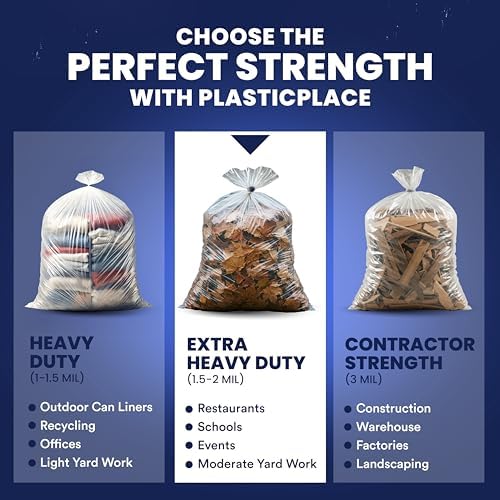 Plasticplace 55-60 gallon Trash Bags │ 1.5 Mil │ Clear Heavy Duty Garbage Can Liners │ 36” x 58” (100 Count)
