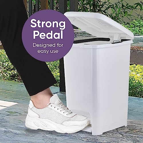 Superio Slim Trash Can with Foot Pedal – 4 Gallon Step-On Dustbin, Small Plastic Garbage Can with Lid, Trash Can for Bathroom, Bedroom, RV, Kitchen, Office, Patio, or Dorm – White Smoke