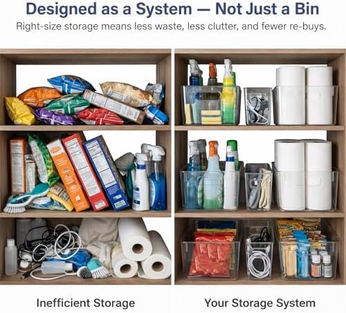 MOONEDGE 4 Pack Clear Plastic Organizer Bins, 2 Large & 2 Small Storage Set