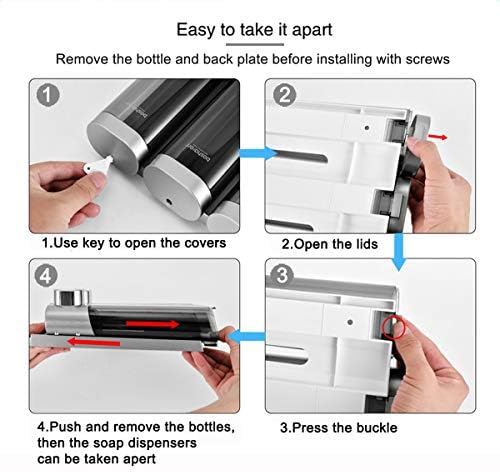 Triple Soap Dispenser Plastic Wall Mount Manual Liquid 3x300ml Shampoo dispensers with Lock for Bathroom (Silver Grey)