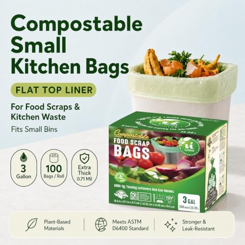 UNNI 3 Gallon Compost Bags for Countertop Bin, 200 CT, Extra Thick 0.71 Mil