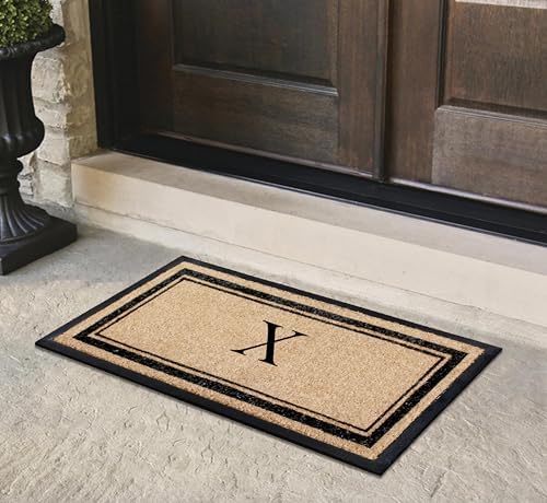A1 HOME COLLECTIONS Natural Coir & Rubber Hand-Flocked Monogrammed Doormat - Heavy Duty Anti-Shedding Front Door Mat, Thick & Durable Entrance Mat - X, 24" x 48"