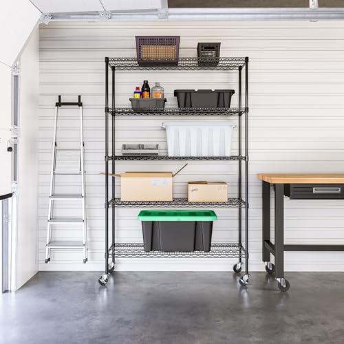 UltraDurable 5-Tier NSF Steel Wire Shelving, 48"W x 18"D x 75"H, Black