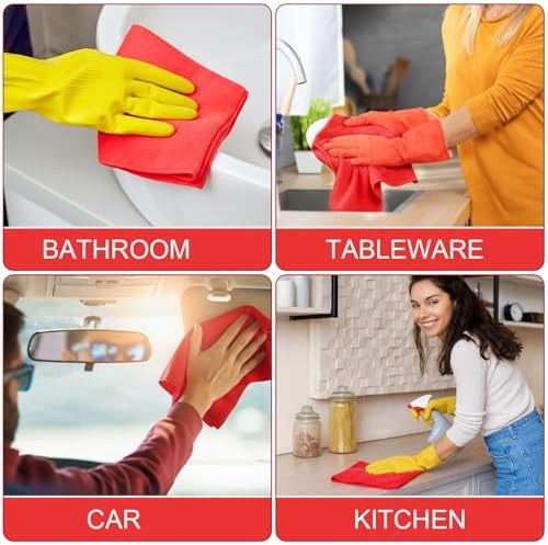 Nuenen Car Microfiber Clean Cloths, Red, 16 x 16 Inch, 60 Pcs