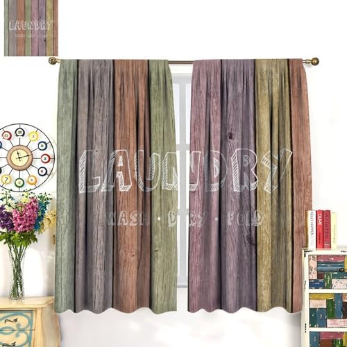 JESTRONRY Laundry Room Theme Curtains,Wash Dry Fold Colorful Wood Plank Print Fabric Window Treatment for Living Room Kitchen Bathroom Home Decor Curtain Drapes 42x63 Inch Blackout