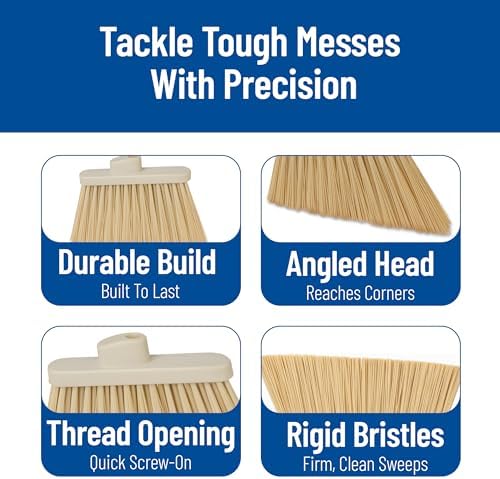 SPARTA Plastic Broom Head, Angled, Un-Flagged for Large Debris Indoor, Outdoor, Home, Restaurant, Lobby, Office, 12 Inches, Tan, (Pack of 12)