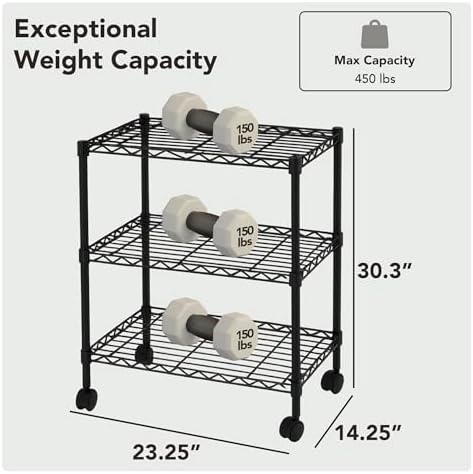 3 Tier Wire Shelving Unit Storage Rack, Metal Heavy Duty Utility Organizers, Organization Units for Metal Shelves, Pantry, Garage, Laundry Racks Durable Shelf Stand, 14"W x 24"L x 30"H, Black