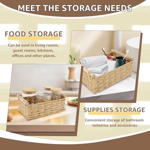 4Pcs Bathroom Basket Organizer,Toilet Basket Tank Topper with Wood Handle Decorative Toilet Tank Bin,Back of Toilet Organizer,Decorative Paper Rope Basket for Home Bedroom Living Room Bathroom ﻿