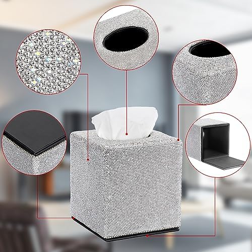 Sumnacon Tissue Box Cover Bling Square Tissue Box Holder，Magnetic Bottom