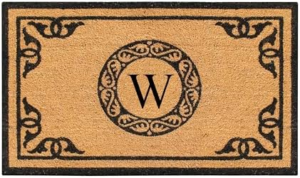 A1HC Natural Coir Monogrammed Doormat for Outside Entrance, Anti-Shed Treated Mats, Heavy Duty Durable EntryMat, Easy to Clean Front Door Mat - W, 30" X 48"