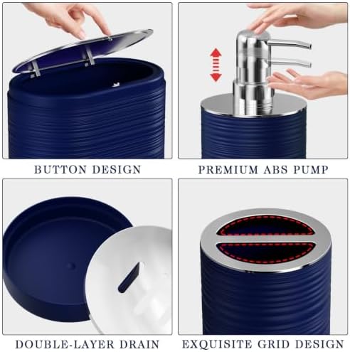 Bathroom Set - Bathroom Sets with Shower Curtain and Rugs, 25PC Bathroom Accessory Set, Navy Blue Bathroom Accessories Set with Trash Can, Soap Dispensers
