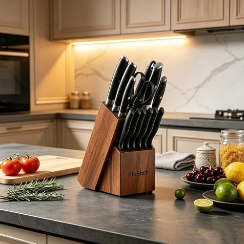 Fikshot Knife Set, German Stainless Steel, Black, 14-Piece kitchen knives