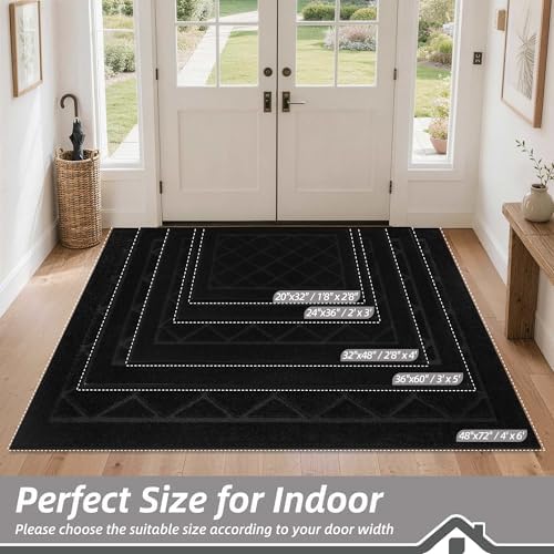 BEQHAUSE Dirt Trapper Door Mat 20" x 32", Doormat Non-Slip, Black