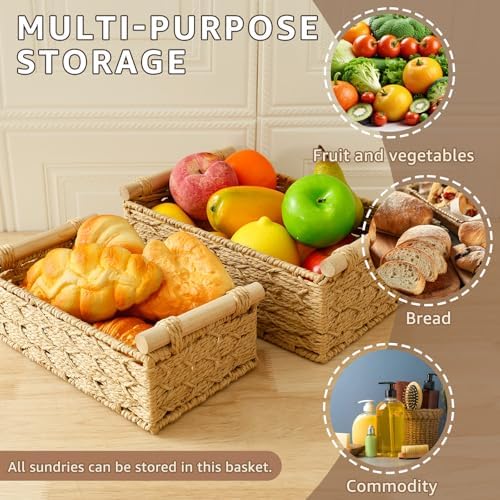 4Pcs Bathroom Basket Organizer,Toilet Basket Tank Topper with Wood Handle Decorative Toilet Tank Bin,Back of Toilet Organizer,Decorative Paper Rope Basket for Home Bedroom Living Room Bathroom ﻿