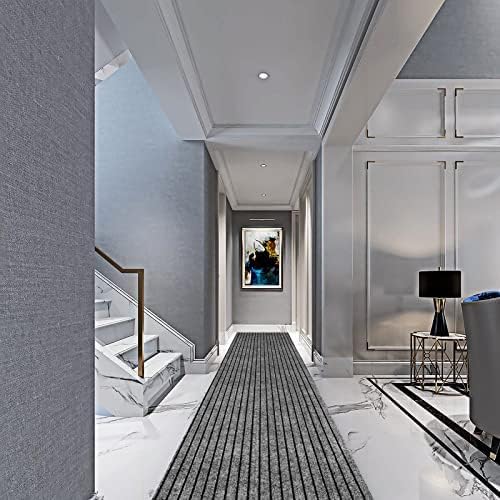 3' x 75' Runner Rugs with Rubber Backing, Indoor Outdoor Utility Carpet Runner Rugs, Stripe Gray, Can Be Used as Aisle for The RV and Boat, Laundry Room and Balcony