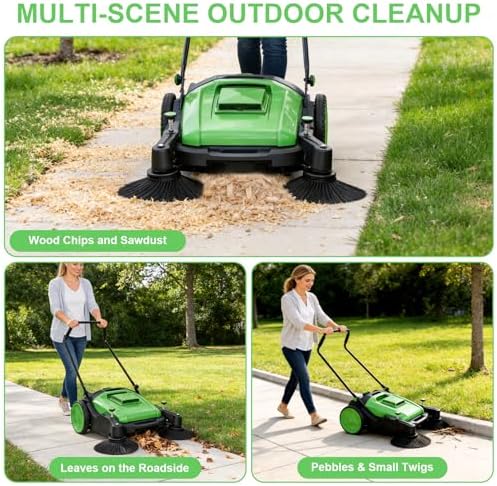 42" Walk Behind Floor Sweeper, 15Gal Large Capacity Industrial Push Sweeper