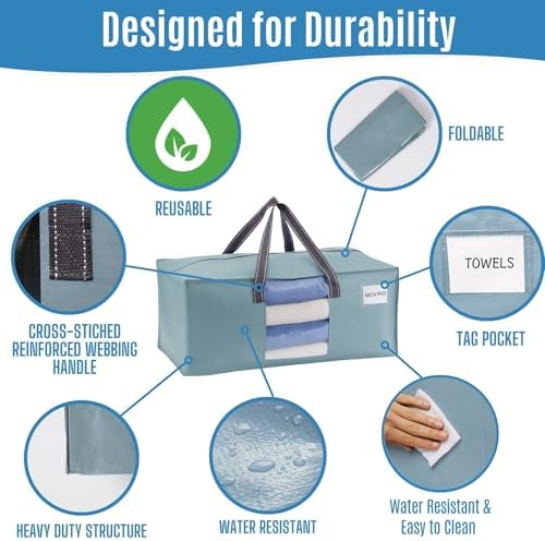 VENO Heavy Duty Moving Bags, Storage Bags, Clear Window, Light Blue, 6 Pack