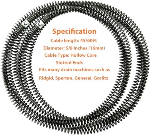iMeshbean Drain Cleaning Cable Hollow Core Cable Sewer Cable Drain Auger Cable Cleaner Snake Clog Pipe Drain Cleaning Cable Sewer Drain Auger Snake Pipe (45 Feet x 5/8 Inch)