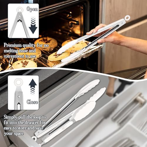 TeamFar Kitchen Tongs, 9"&12" Stainless Steel Heat Resistant Cooking Tongs