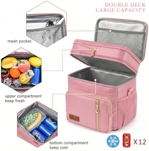 MIYCOO Lunch Bag for Women & Men, Expandable Double Deck Lunch Box, 15L