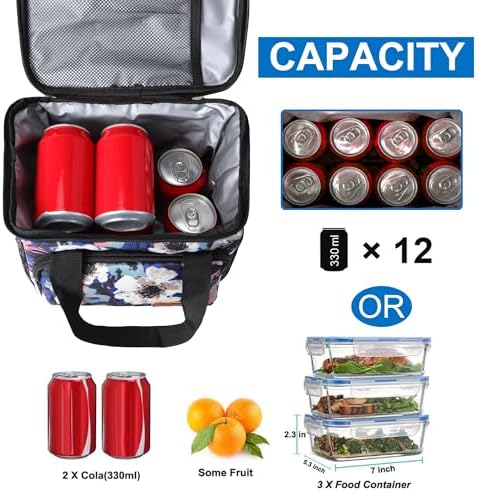 Femuar Lunch Bags for Women/Men, Insulated Lunch Bag for Work Office - Lunch Cooler Bag Leakproof Lunch Box with Adjustable Shoulder Strap - Ink foral