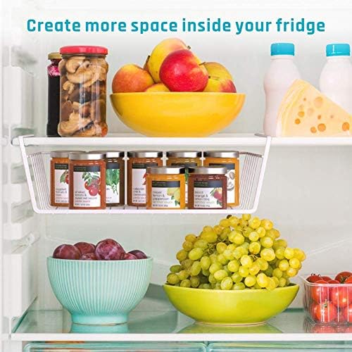 Modern Home Under Shelf Wire Storage Baskets – Hanging Organizer Rack for Cabinet, Pantry, or Closet – White Metal Basket for Kitchen, Towels, or Office – No Tools Required (Set of 2 15")