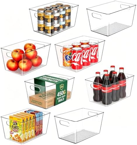 8 Pack Large Clear Plastic Storage Bins, Kitchen &Pantry Organizer