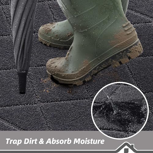 BEQHAUSE Dirt Trapper Door Mat 20" x 32", Doormat Non-Slip, Dark Grey