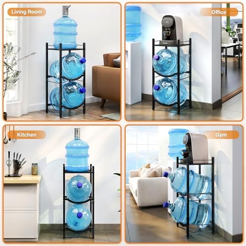 TC-HOMENY 5 Gallon Water Jug Holder, 3-Tier Water Jug Rack for Home Black
