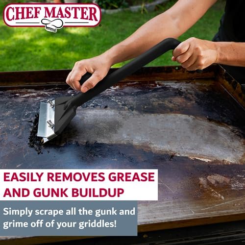 Chef Master Griddle Scraper & Flat Top Grill Cleaner - Griddle Cleaning Kit - Stainless Steel Flat Grill Scraper Tool for Diners, Restaurant, Food Truck - Grilling Accessories - 90254