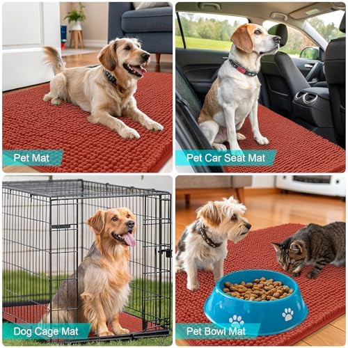 OLANLY Dog Door Mat for Muddy Paws 47x24, Super Absorbent Chenille Mud Mat