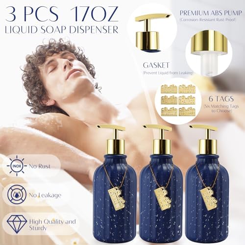 17PCS Bathroom Accessories Set, Navy Blue Bathroom Set Bathroom Accessories Set with Trash Can, Toilet Brush, Toothbrush Holder, Qtip Holder & 3PCS Soap Dispenser