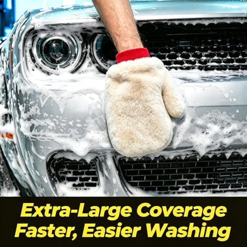 Ultra-Soft Lambswool Car Wash Mitt, Thumb Design, Scratch-Free & Paint-Safe