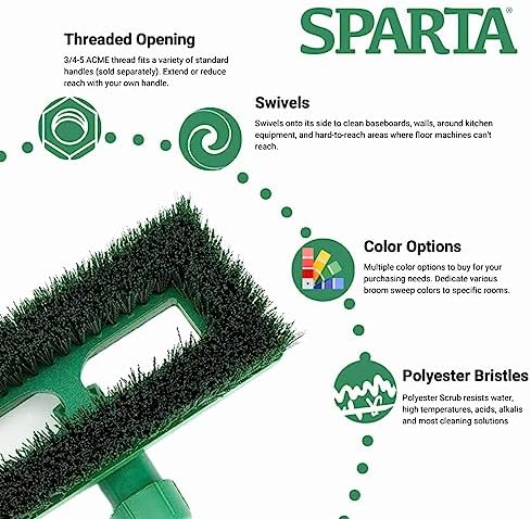SPARTA 3638831EC09 Polyester Rectangle Scrub Brush, Floor Brush, Cleaning Brush With Swivel Head For Cleaning, 8 Inches, Green