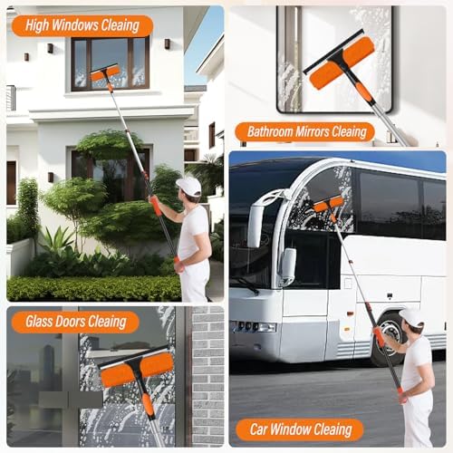 26FT High Window Cleaning Kit with Pole,2 in1 Professional Window Squeegee