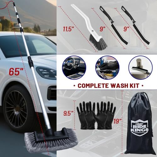 65" Flow-Thru Car Wash Brush with Pole, Grey, 4-Head Kit