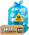 Recycling Trash Bags 55 Gallon, (50 Bags w/Ties) Large Blue Plastic Garbage Bags