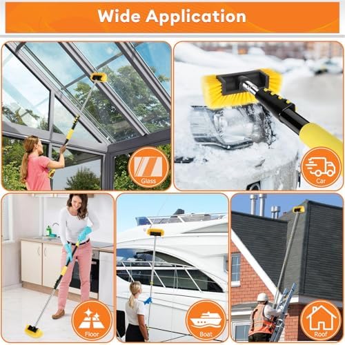 Car Wash Brush with 3.4-12FT Telescopic Pole,Scratch-Free Cleaning Truck,RV