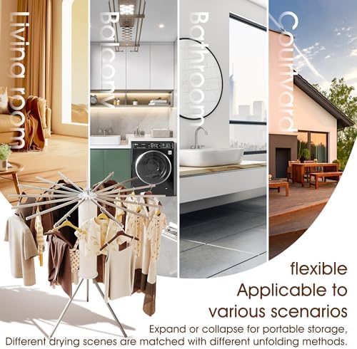 BOQORAD Tripod Clothes Drying Rack,Drying Rack Clothing Foldable,(16 Aluminium Poles),Standing Dry Racks,Laundry Drying Rack,Clothes Hanger Rack,Laundry Rack Folding,Collapsible,Retractable