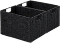 Vagusicc Wicker Storage Basket, Set of 2 Hand-Woven Paper Rope Wicker Basket, Small Storage Baskets for Organizing Toilet Paper Basket, Foldable Large Cube Storage Organizer Bins for Shelves (Black)